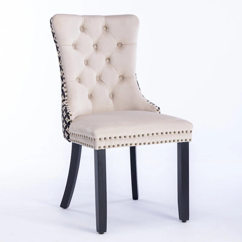 Chaise de salle à manger classique en velours, avec haut dossier et rivets décoratifs