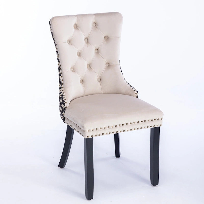 Chaise de salle à manger classique en velours, avec haut dossier et rivets décoratifs