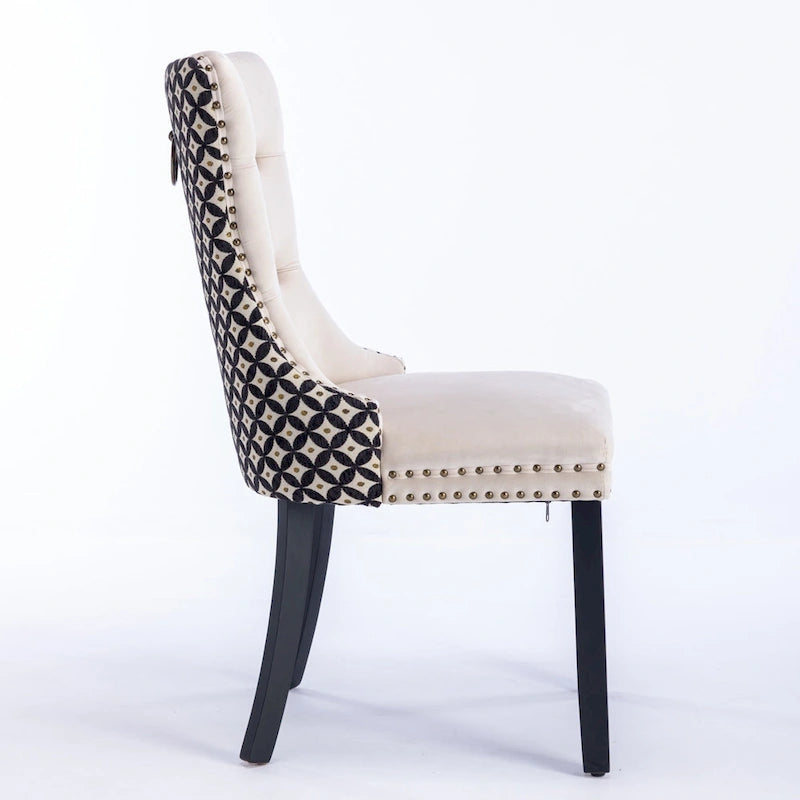 Chaise de salle à manger classique en velours, avec haut dossier et rivets décoratifs