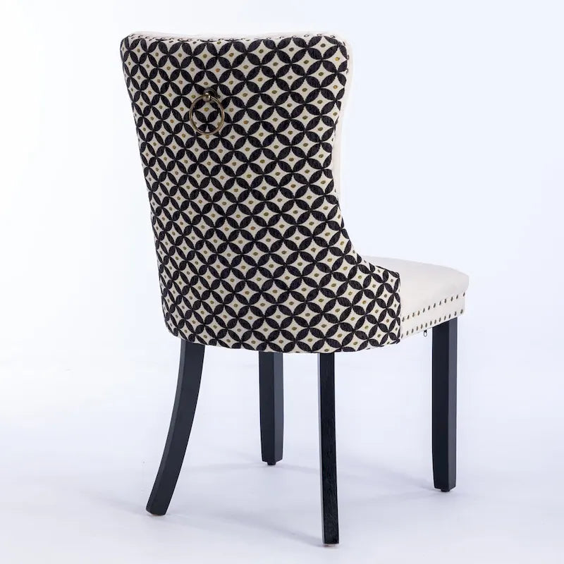 Chaise de salle à manger classique en velours, avec haut dossier et rivets décoratifs