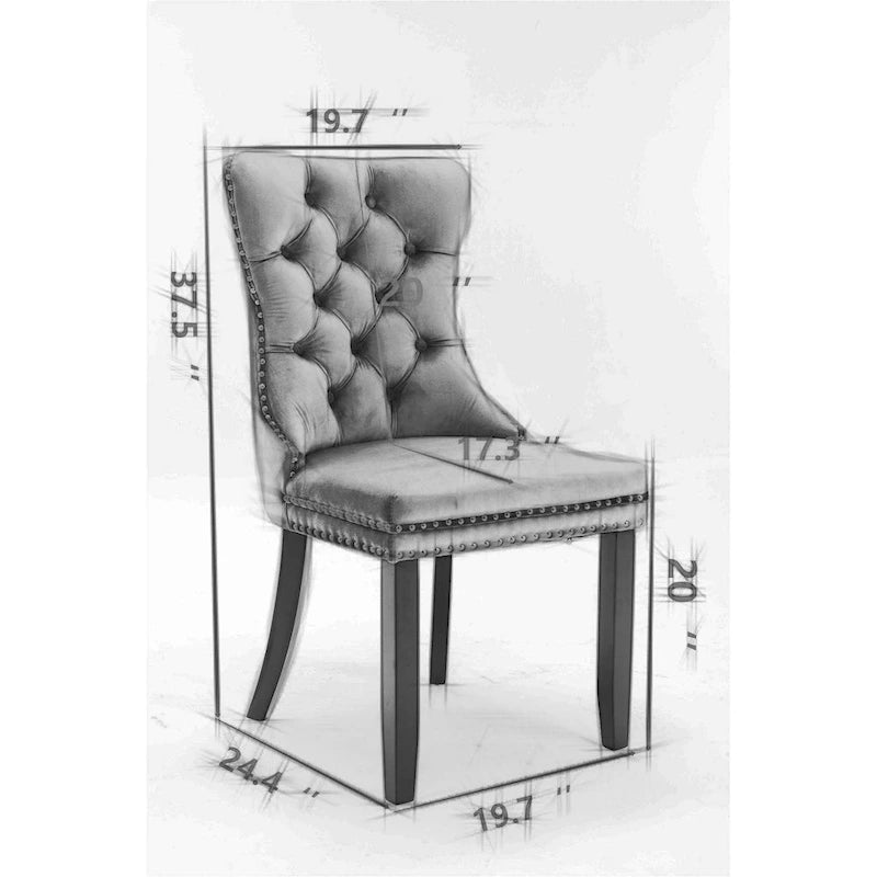 Chaise de salle à manger classique en velours, avec haut dossier et rivets décoratifs