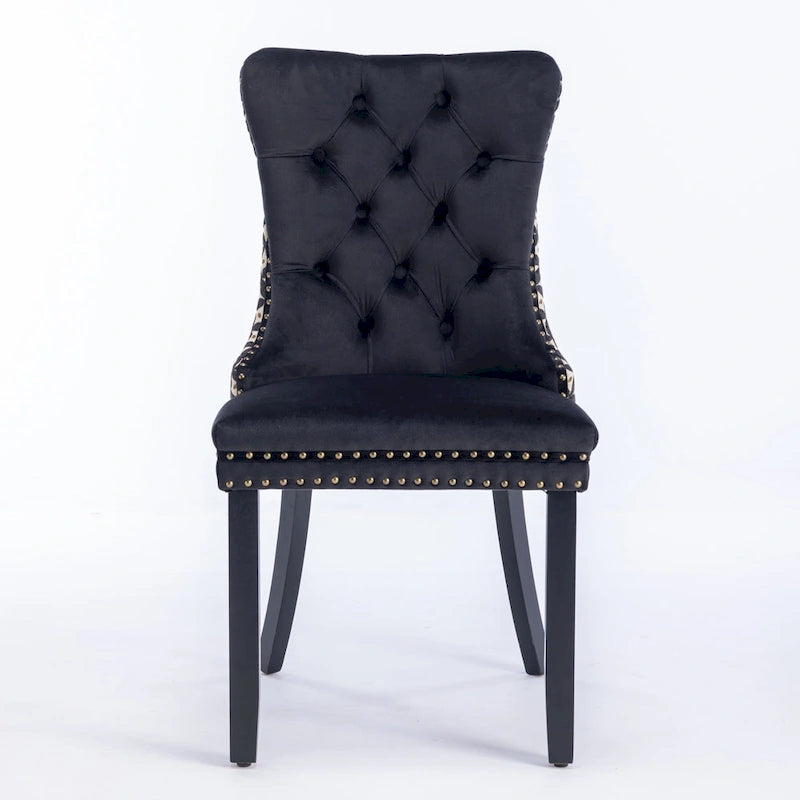 Chaise de salle à manger classique en velours, avec haut dossier et rivets décoratifs