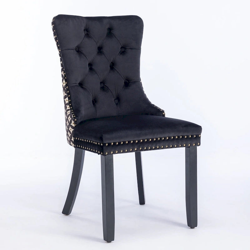 Chaise de salle à manger classique en velours, avec haut dossier et rivets décoratifs