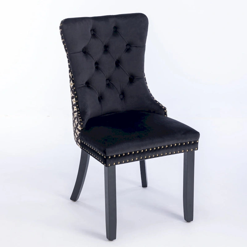 Chaise de salle à manger classique en velours, avec haut dossier et rivets décoratifs
