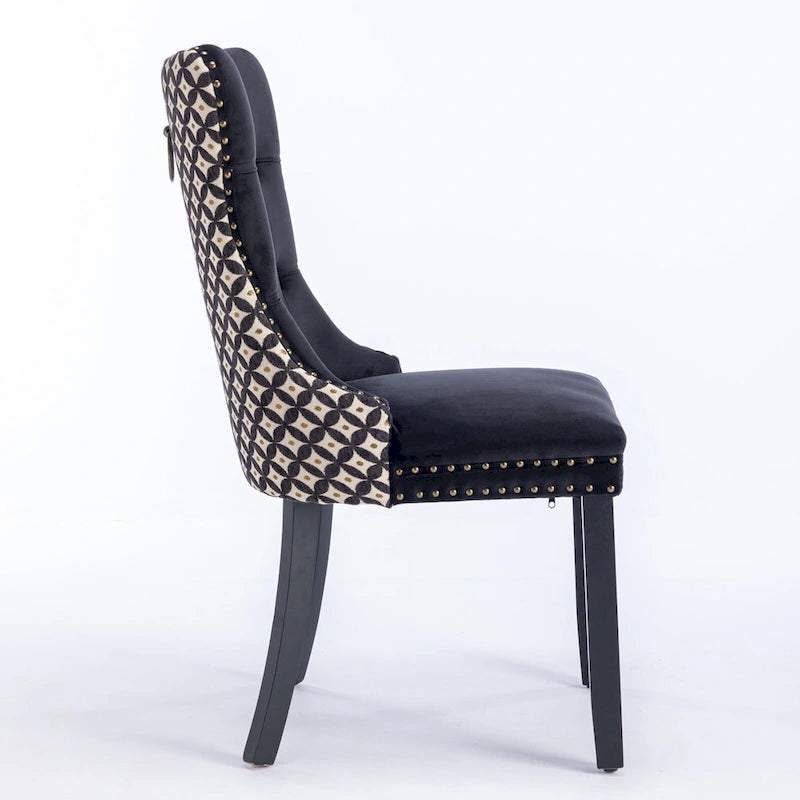 Chaise de salle à manger classique en velours, avec haut dossier et rivets décoratifs