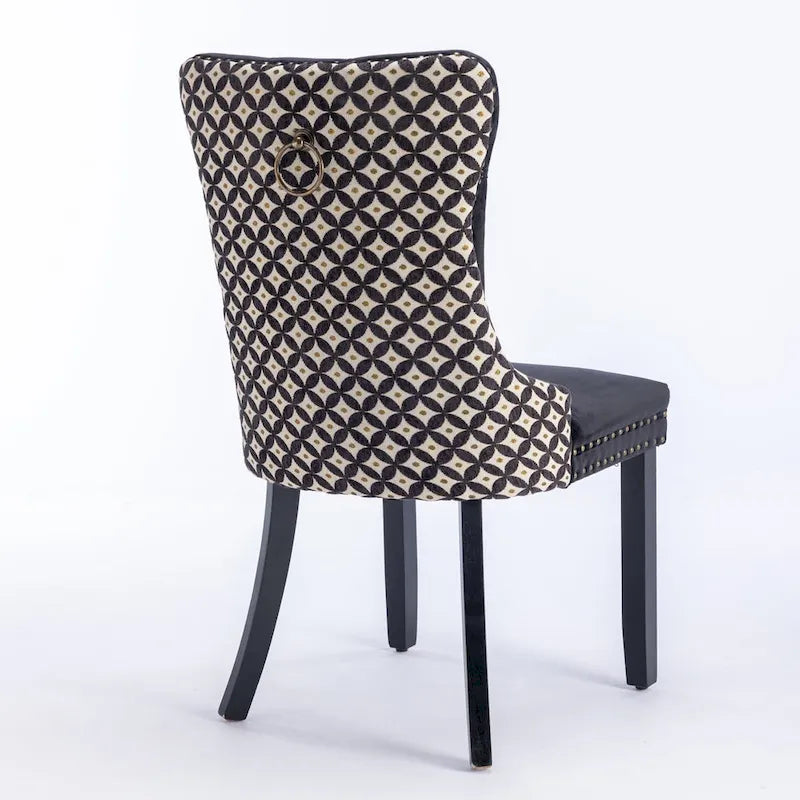 Chaise de salle à manger classique en velours, avec haut dossier et rivets décoratifs