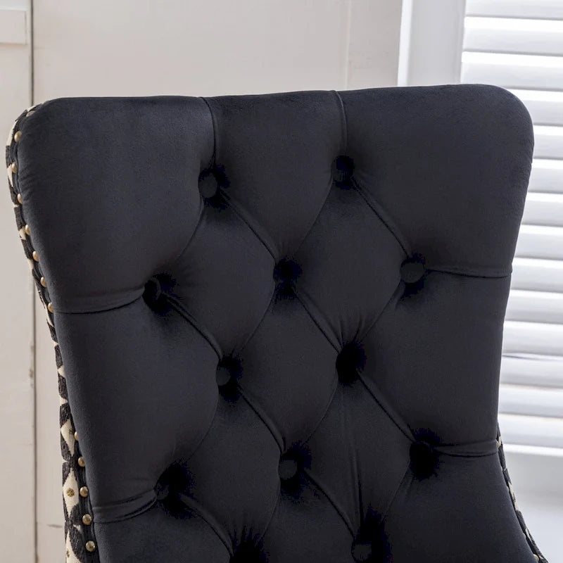 Chaise de salle à manger classique en velours, avec haut dossier et rivets décoratifs