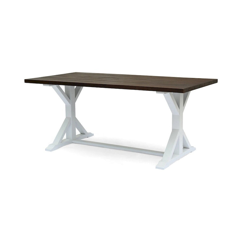 Table à manger traditionnelle de ferme en acacia massif marron foncé et blanc