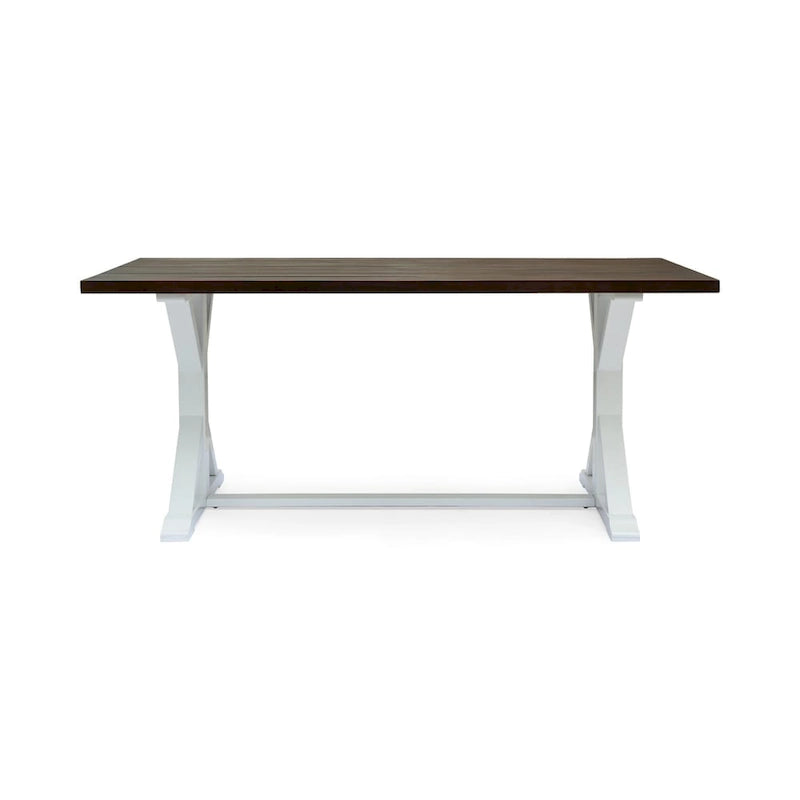 Table à manger traditionnelle de ferme en acacia massif marron foncé et blanc