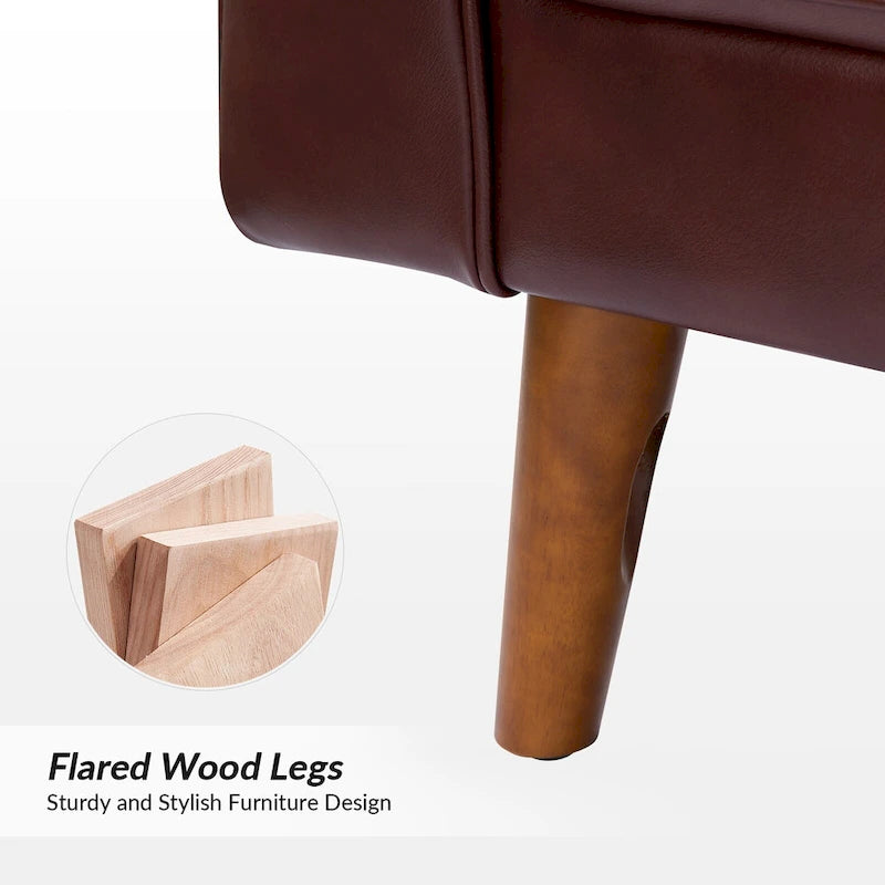 Fauteuil d'appoint en cuir véritable Mid-Century Modern avec pieds évasés en bois
