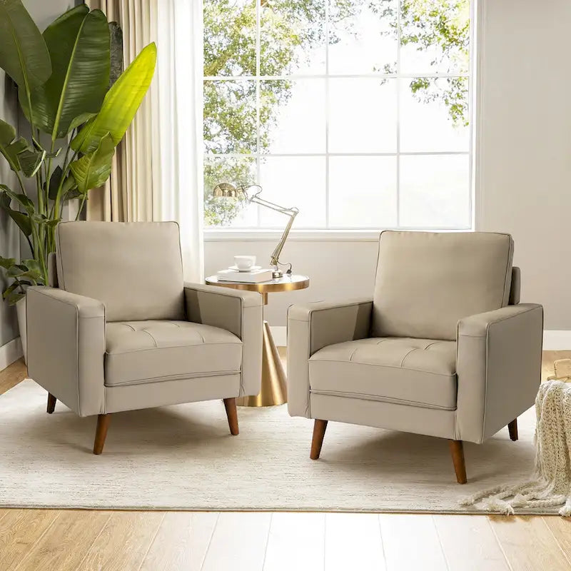 Fauteuil d'appoint en cuir véritable Mid-Century Modern avec pieds évasés en bois