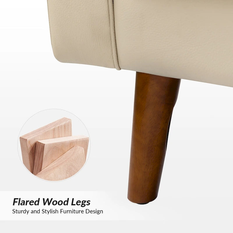 Fauteuil d'appoint en cuir véritable Mid-Century Modern avec pieds évasés en bois