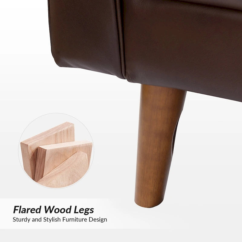 Fauteuil d'appoint en cuir véritable Mid-Century Modern avec pieds évasés en bois