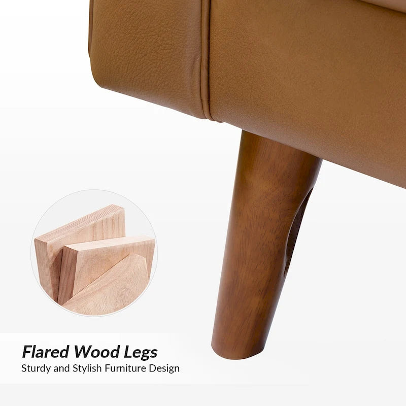 Fauteuil d'appoint en cuir véritable Mid-Century Modern avec pieds évasés en bois
