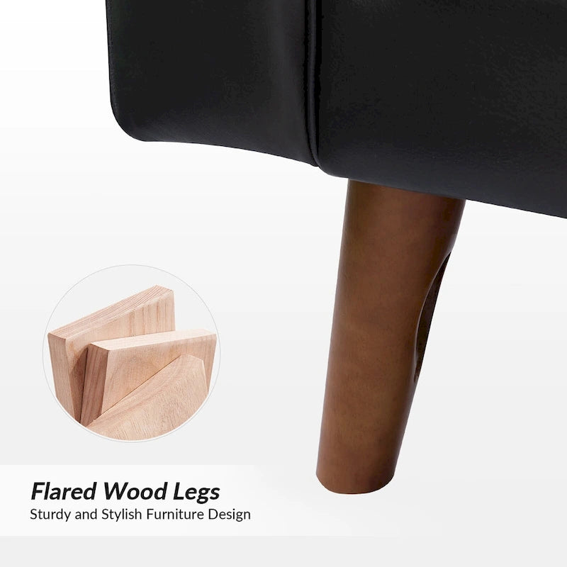 Fauteuil d'appoint en cuir véritable Mid-Century Modern avec pieds évasés en bois