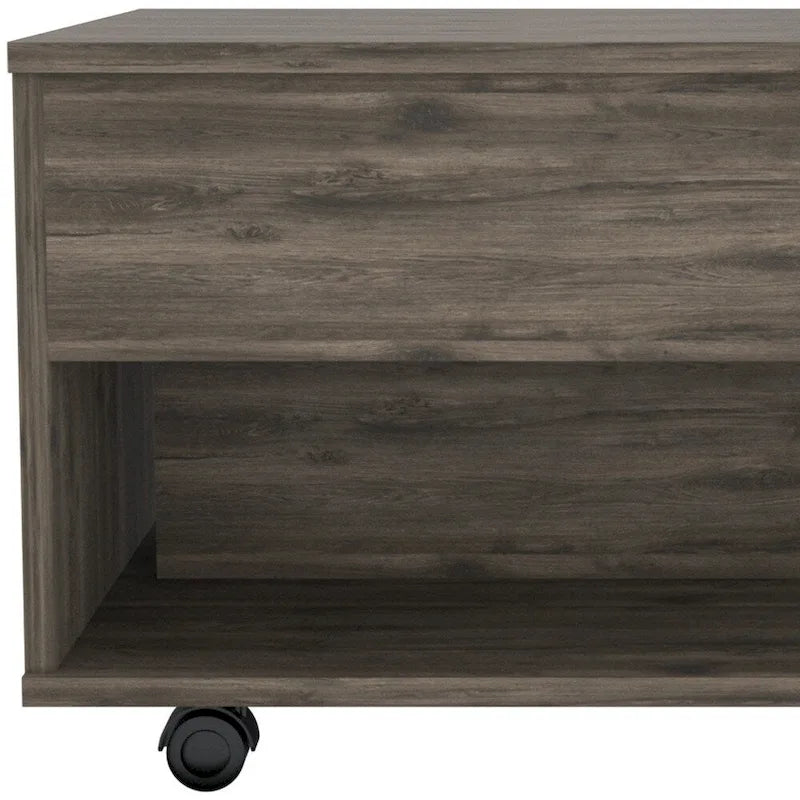 Table basse marron foncé à plateau relevable avec tiroir et roulettes