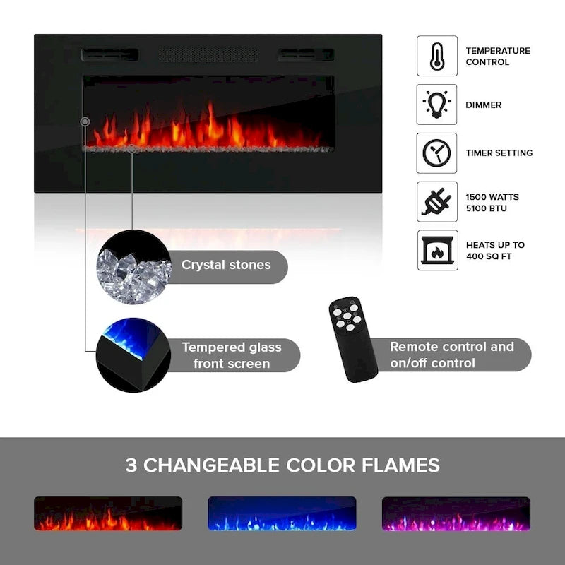 Meuble TV pour cheminée électrique avec lumières LED et étagères de rangement