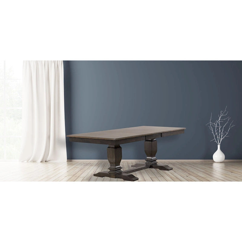 Table de salle à manger à double piètement de transition gris antique