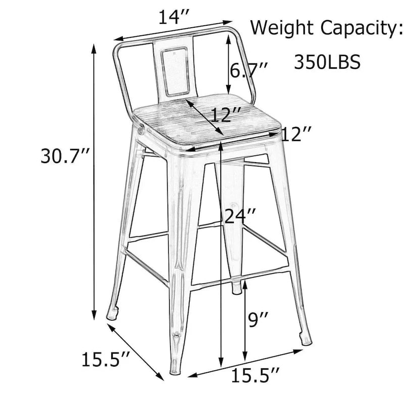 Tabouret de bar industriel en métal argenté avec assise en bois hauteur comptoir