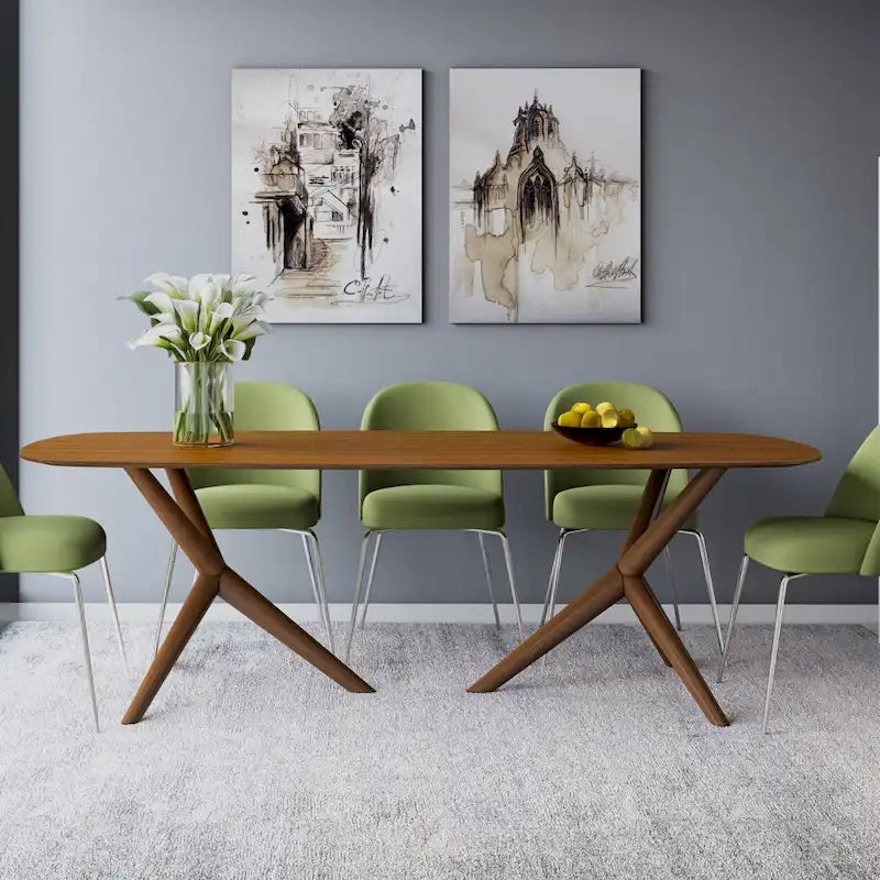 Table à manger rectangulaire en noyer, style moderne et mi-siècle, 8 places