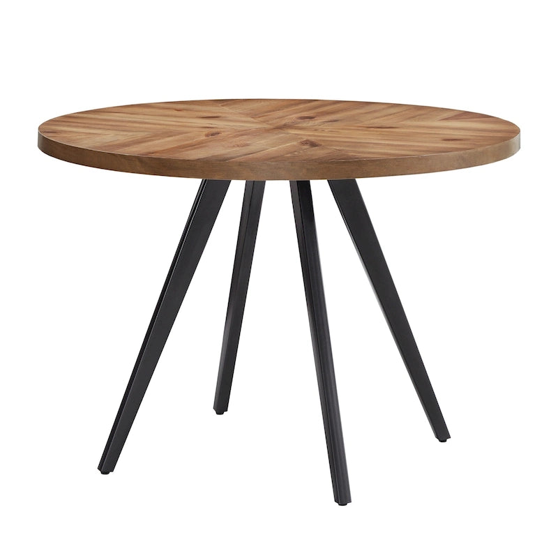 Table à manger Mid-Century Modern avec plateau rond en chêne et piètement en métal gris fer