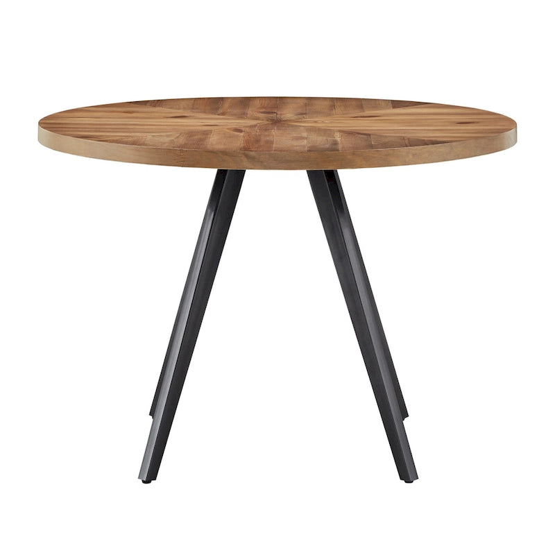 Table à manger Mid-Century Modern avec plateau rond en chêne et piètement en métal gris fer