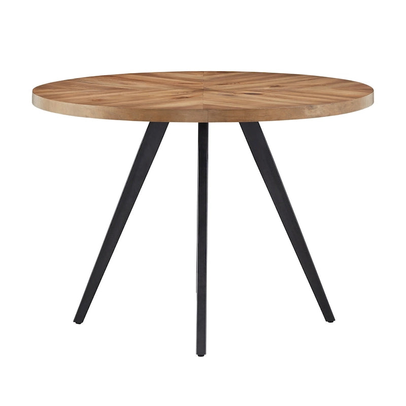 Table à manger Mid-Century Modern avec plateau rond en chêne et piètement en métal gris fer
