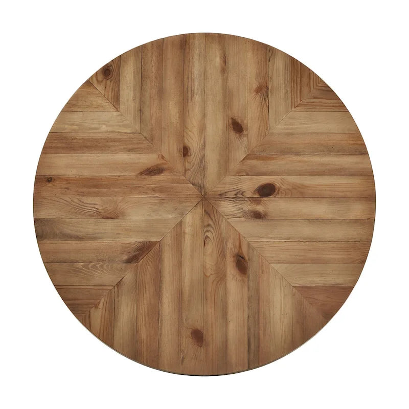Table à manger Mid-Century Modern avec plateau rond en chêne et piètement en métal gris fer