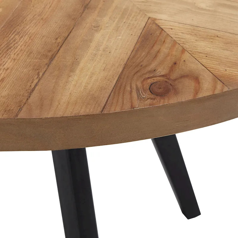 Table à manger Mid-Century Modern avec plateau rond en chêne et piètement en métal gris fer