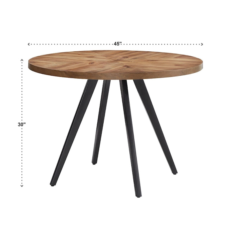 Table à manger Mid-Century Modern avec plateau rond en chêne et piètement en métal gris fer