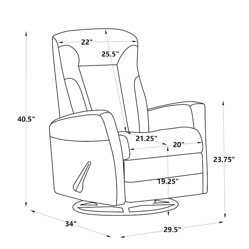 Fauteuil inclinable pivotant et coulissant de 29,5 po de largeur avec pivotant à 360 degrés, en tissu gris foncé
