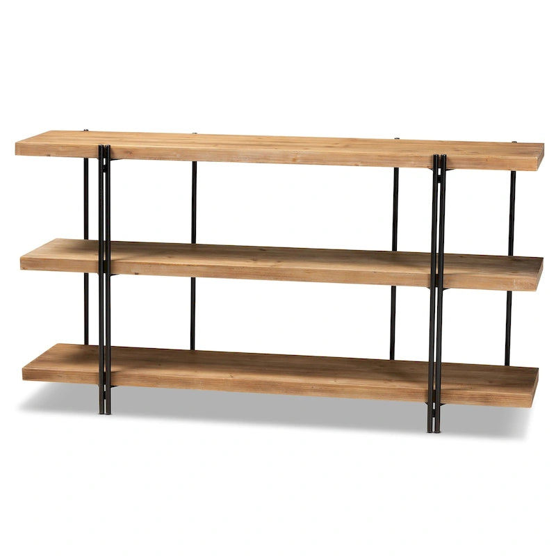 Console en bois marron et métal noir