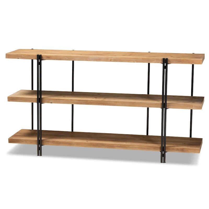 Console en bois marron et métal noir