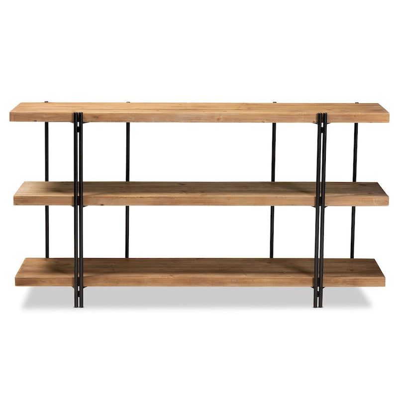 Console en bois marron et métal noir
