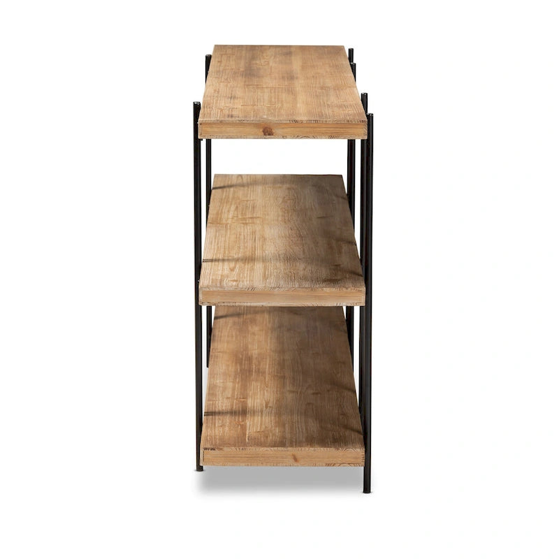 Console en bois marron et métal noir