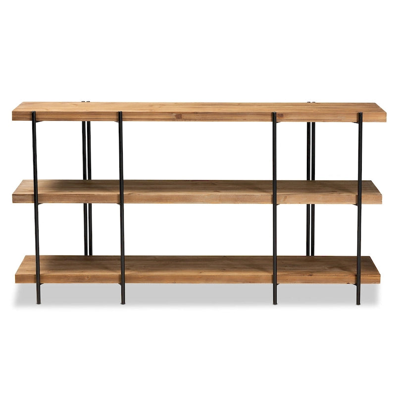 Console en bois marron et métal noir
