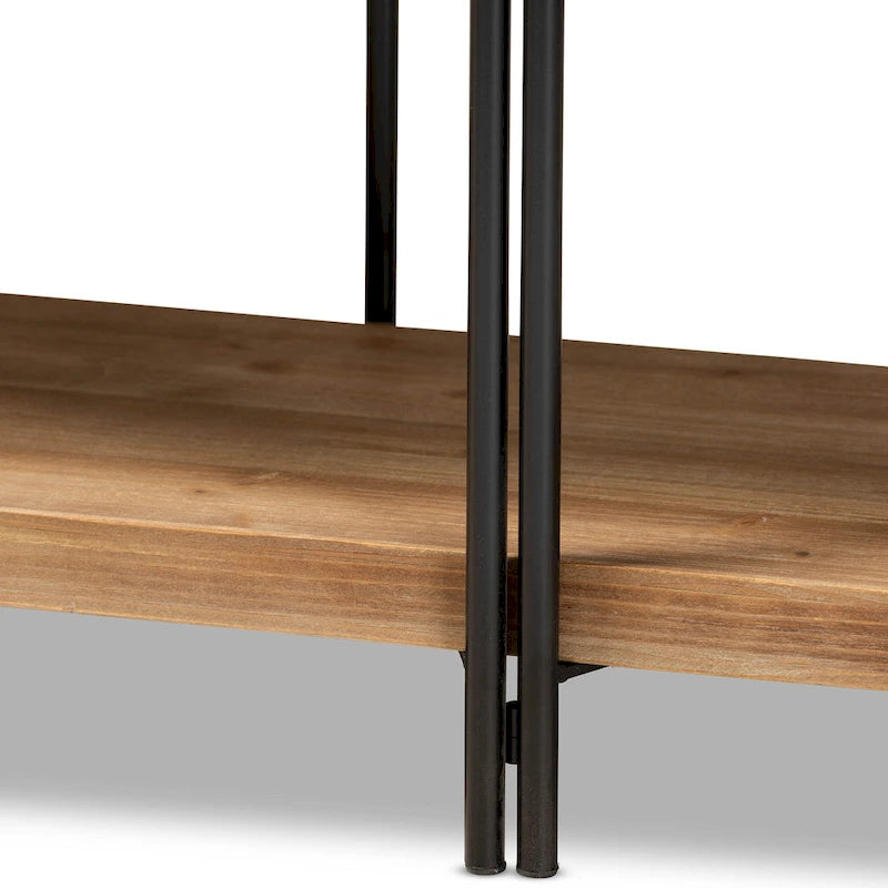 Console en bois marron et métal noir