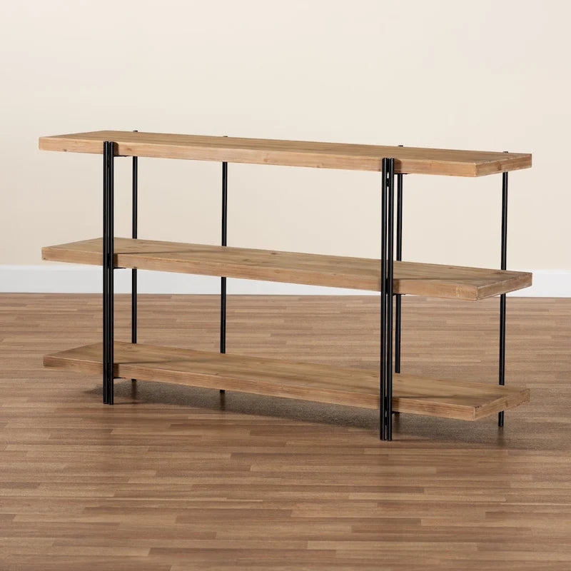Console en bois marron et métal noir