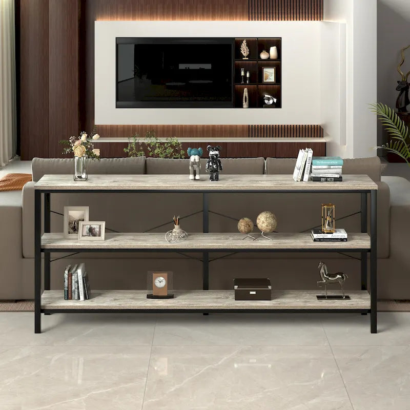Console de canapé de 55 pouces, table d'entrée longue et étroite avec étagère de rangement à 3 niveaux