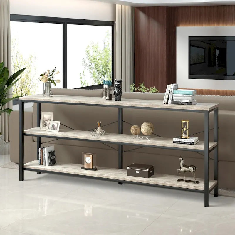 Console de canapé de 55 pouces, table d'entrée longue et étroite avec étagère de rangement à 3 niveaux