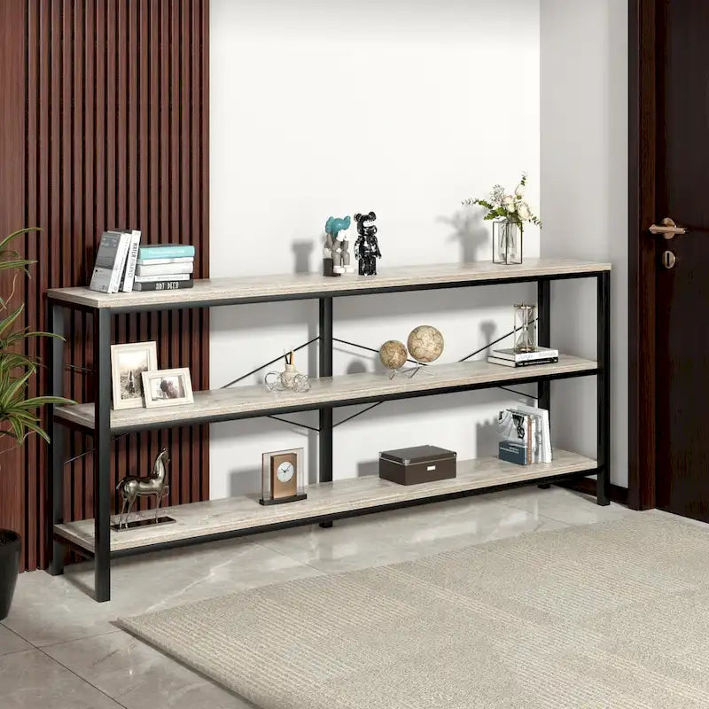 Console de canapé de 55 pouces, table d'entrée longue et étroite avec étagère de rangement à 3 niveaux