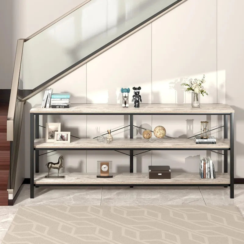 Console de canapé de 55 pouces, table d'entrée longue et étroite avec étagère de rangement à 3 niveaux