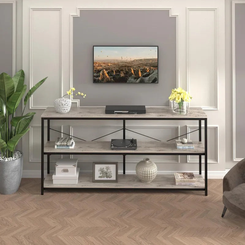 Console de canapé de 55 pouces, table d'entrée longue et étroite avec étagère de rangement à 3 niveaux