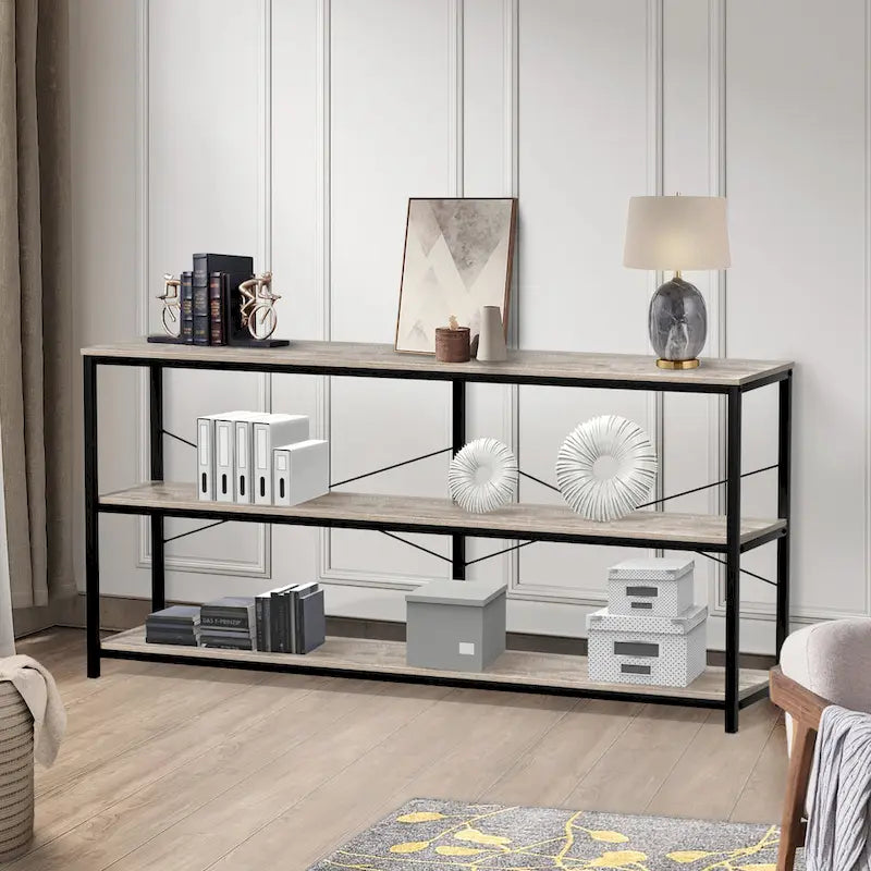 Console de canapé de 55 pouces, table d'entrée longue et étroite avec étagère de rangement à 3 niveaux