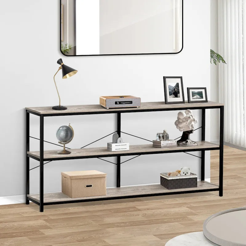 Console de canapé de 55 pouces, table d'entrée longue et étroite avec étagère de rangement à 3 niveaux