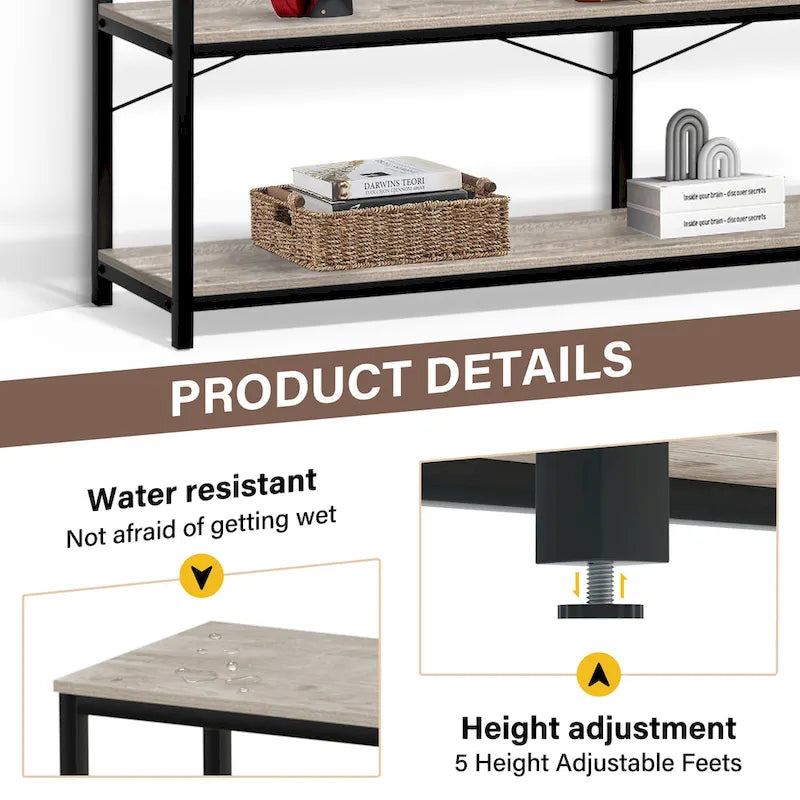 Console de canapé de 55 pouces, table d'entrée longue et étroite avec étagère de rangement à 3 niveaux