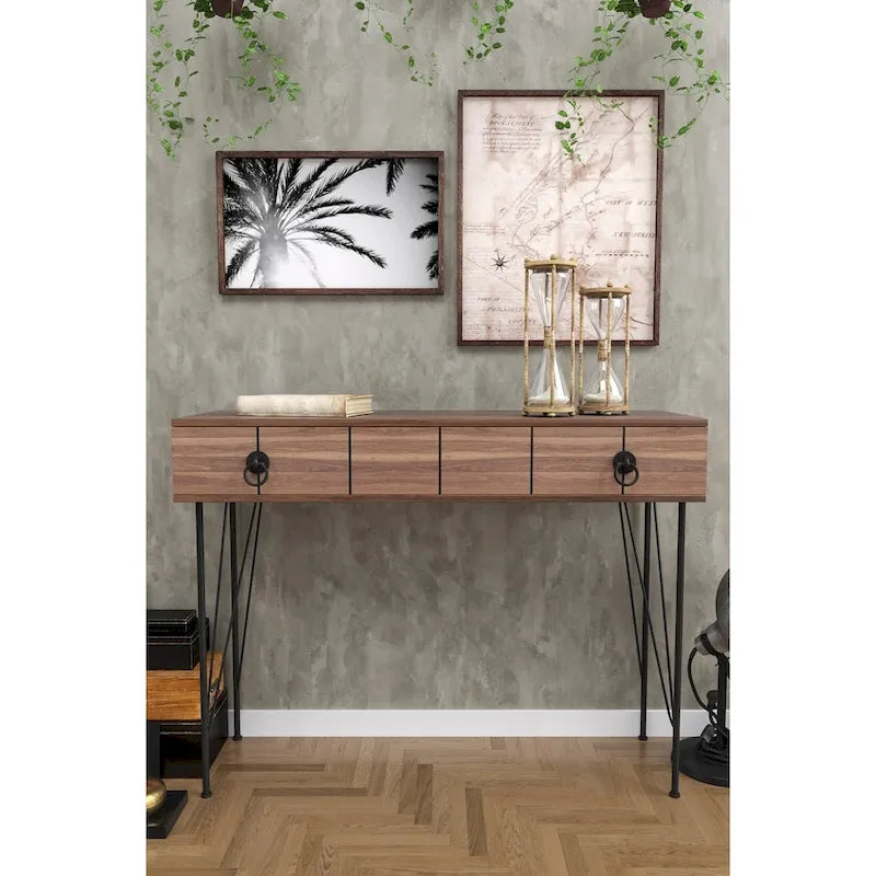 Console avec pieds en métal et finition noyer pour entrée ou salon