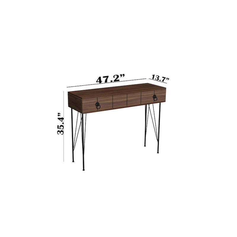 Console avec pieds en métal et finition noyer pour entrée ou salon
