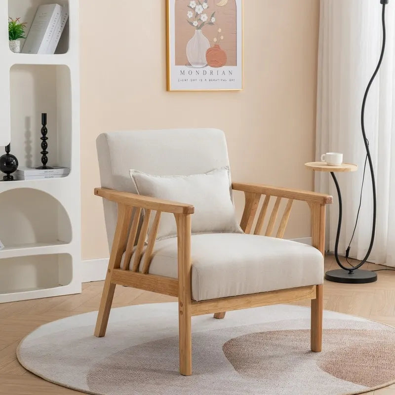 Fauteuil d'appoint rembourré en boucle en bois massif Mid-Century avec oreiller
