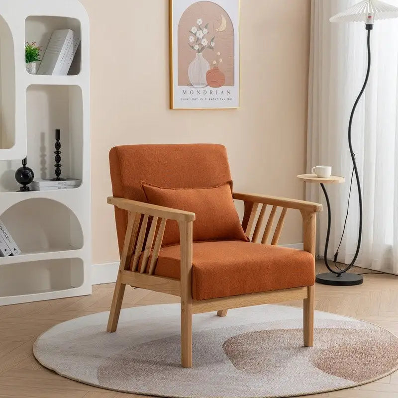 Fauteuil d'appoint rembourré en boucle en bois massif Mid-Century avec oreiller